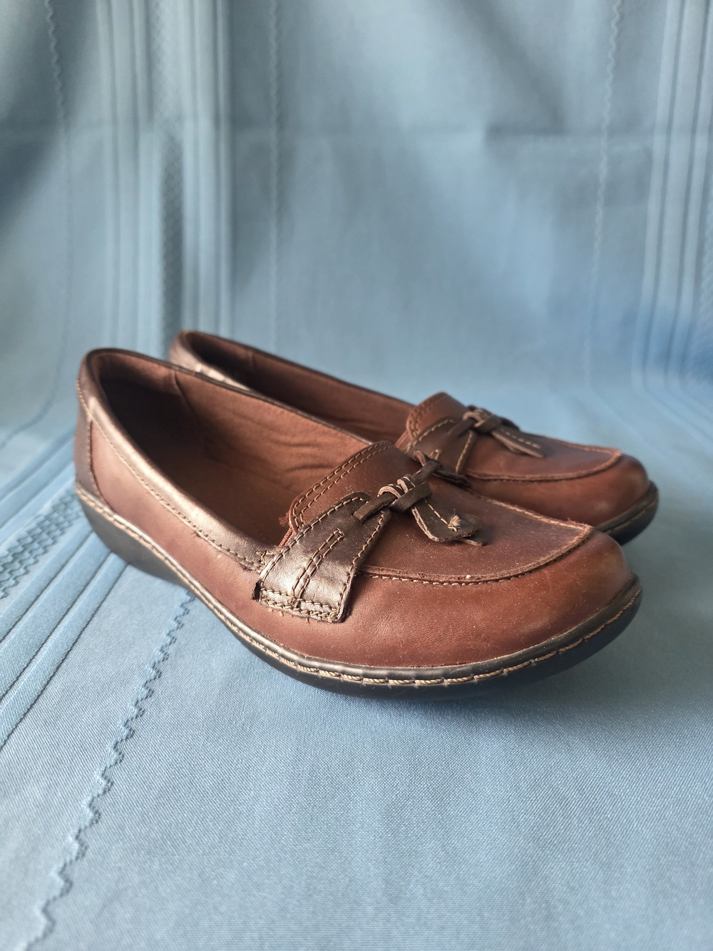 Clarks Collection Ashland Bubble Brown Leather Tassel Loafers Wide 8.5W